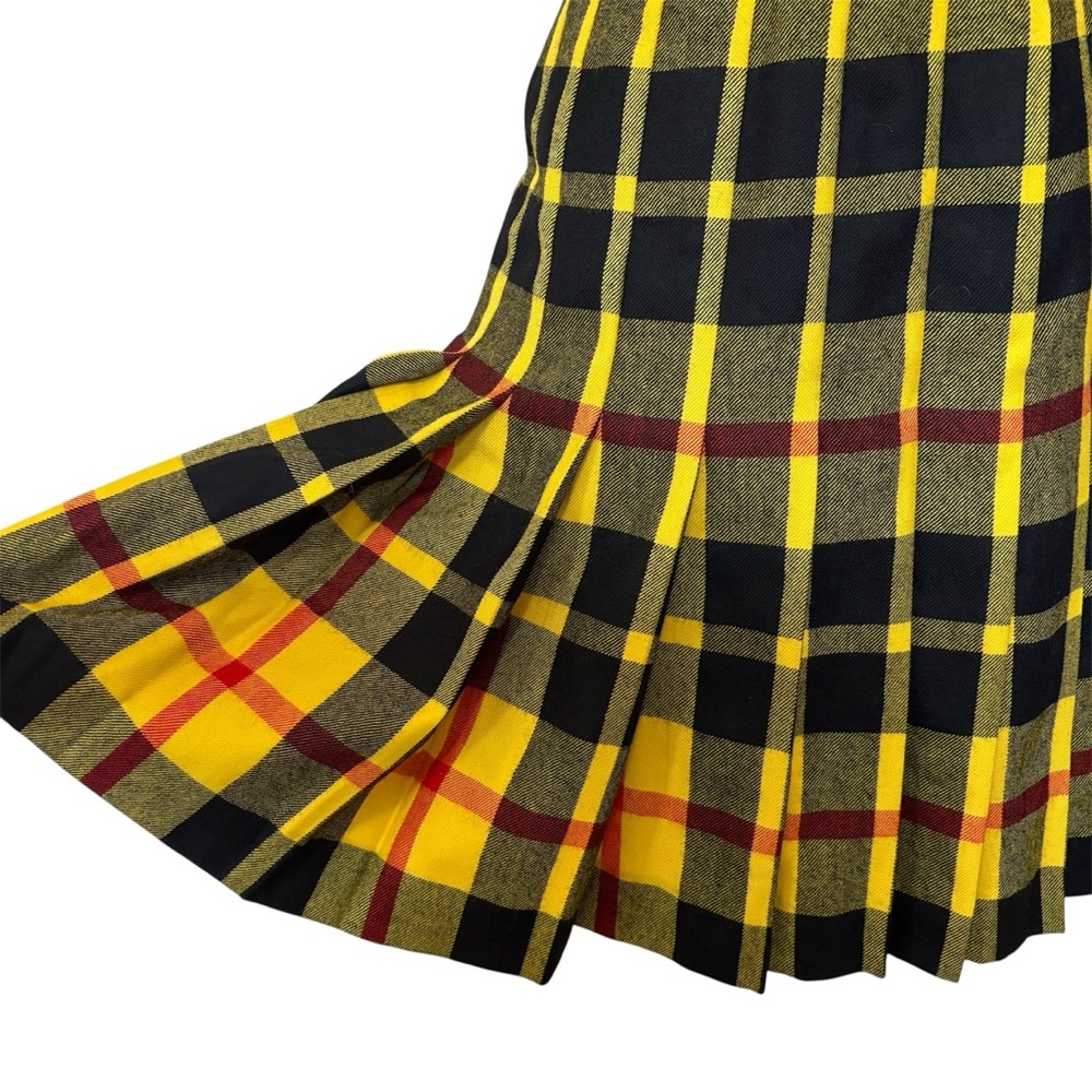 Escada Vintage Wool Yellow Plaid Pleated Schoolgirl Mini Skirt Womens Size 40 - Picture 5 of 8